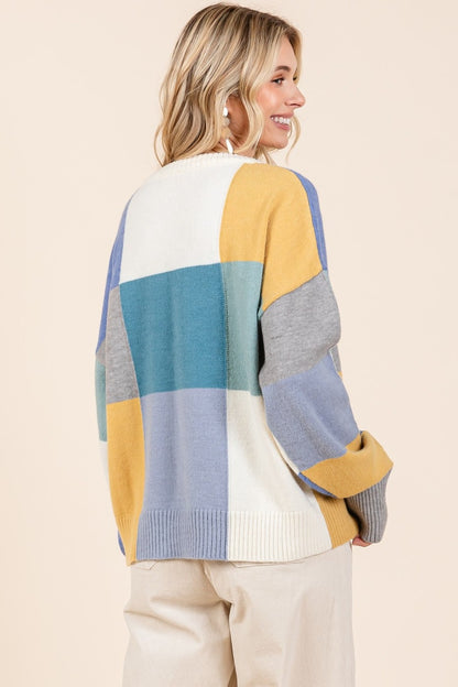 Color Block Round Neck Sweater - Tigbul's Variety Fashion Shop