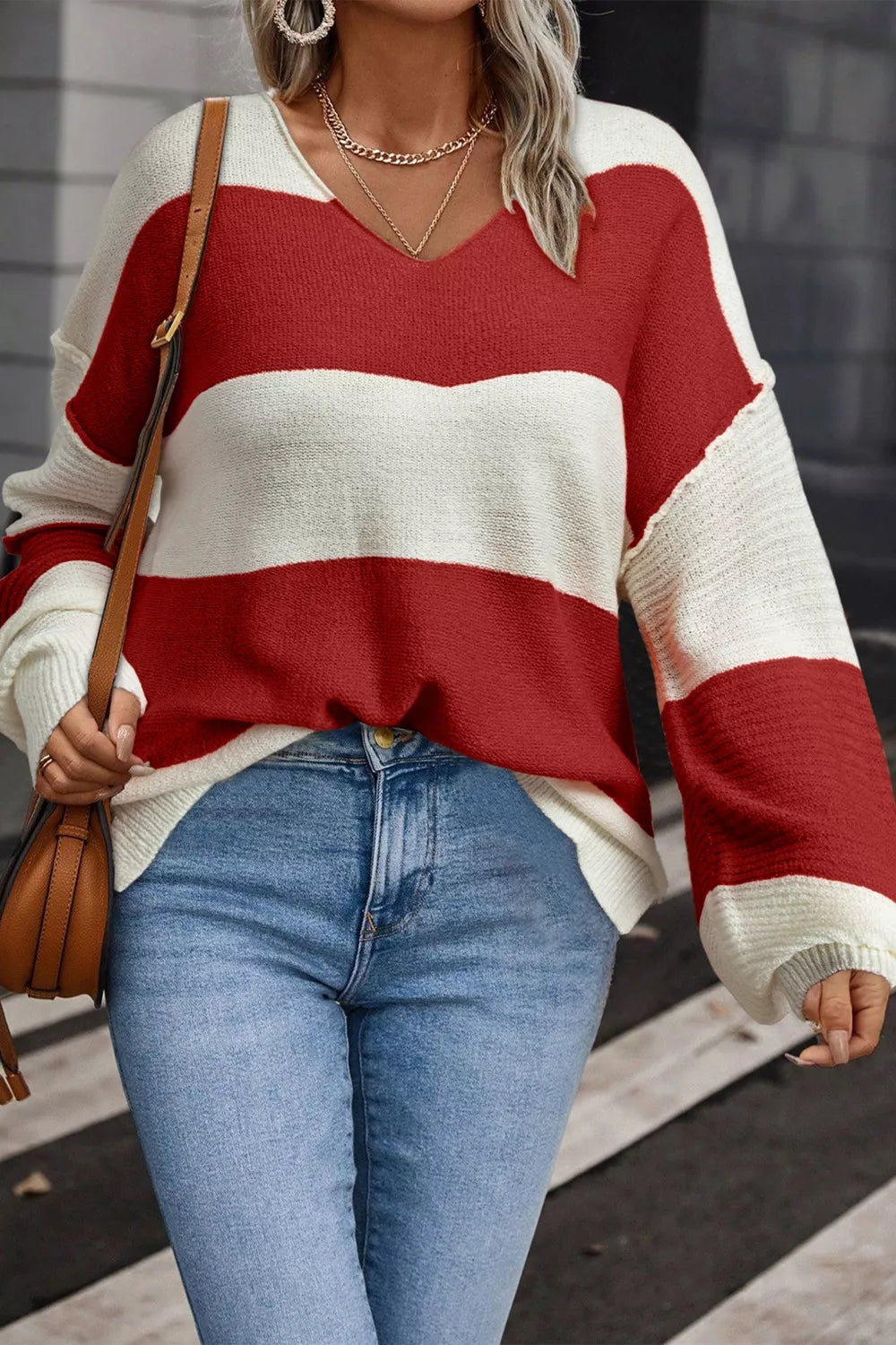 Color Block V-Neck Sweater - Tigbul's Variety Fashion Shop