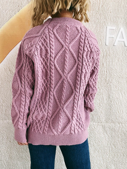 Cable Knit Long Sleeve Sweater - Tigbul's Variety Fashion Shop