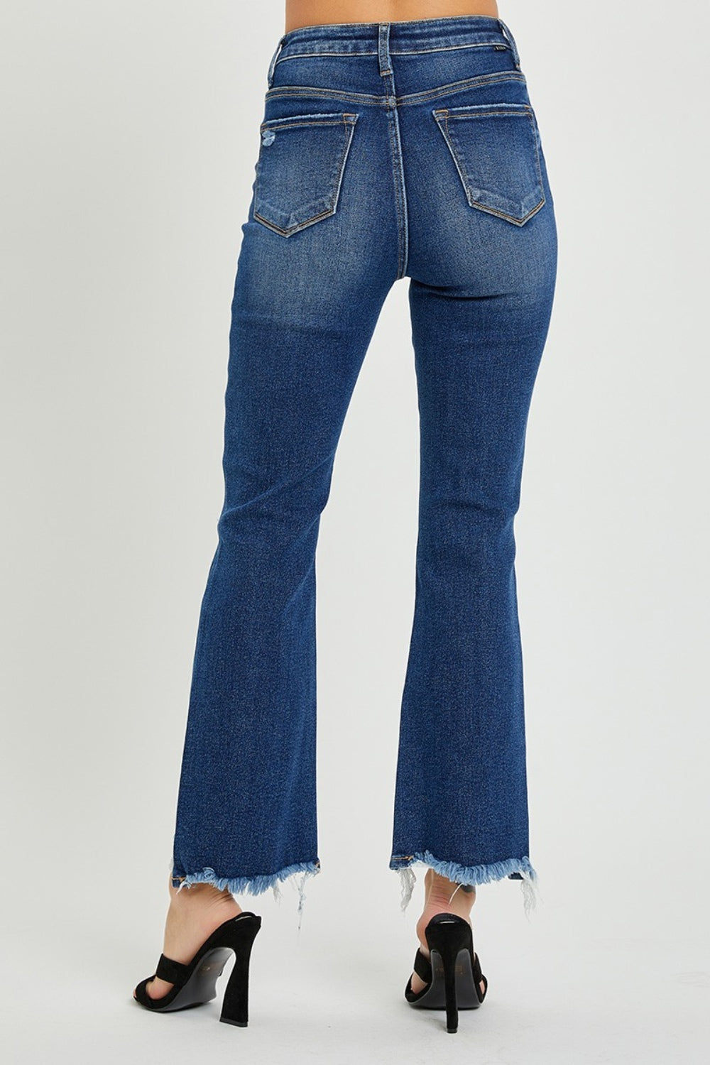 RISEN High Rise Distressed Crop Flare Jeans - Tigbul's Variety Fashion Shop