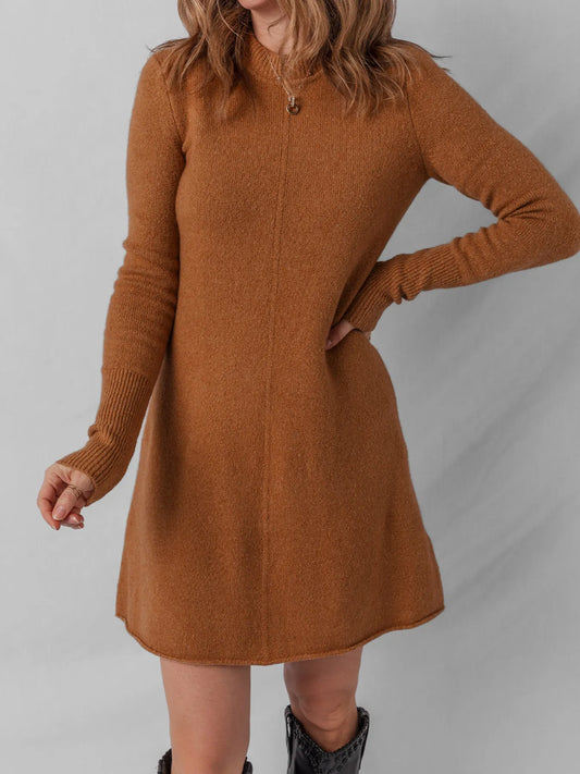 Ribbed Detail Solid Color Mini Sweater Dress - Tigbul's Variety Fashion Shop