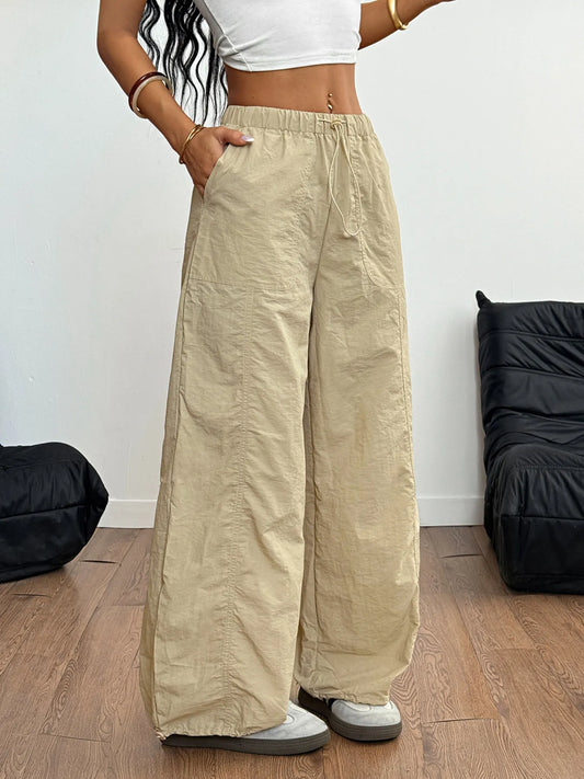 Drawstring Wide Leg Cargo Pants - Tigbul's Variety Fashion Shop