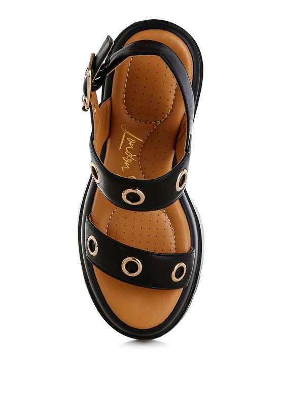 Eyelet Detail Platform Heel Sandals - Tigbul's Variety Fashion Shop