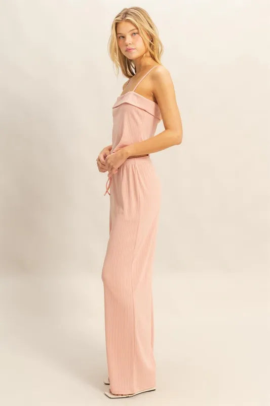 Peach Color Rib Knit Cami Top and Pants Set - Tigbul's Variety Fashion Shop