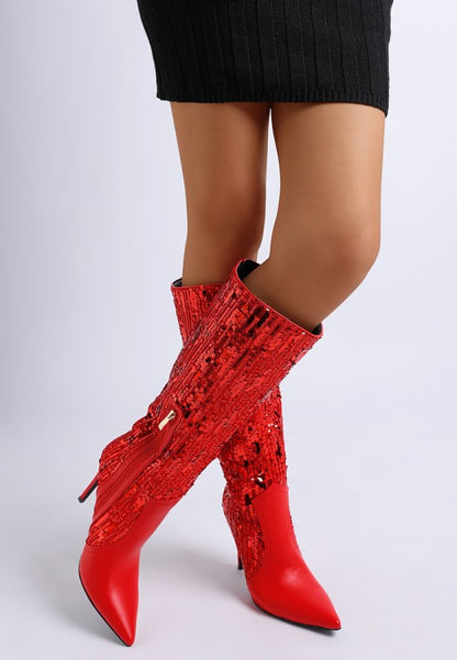 Sitarah Sequin Embellished Stiletto Long Boots - Tigbul's Variety Fashion Shop