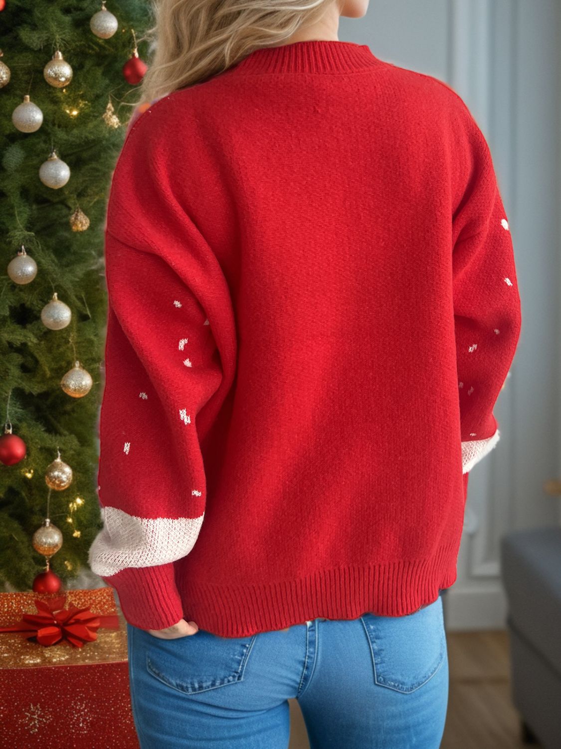 Reindeer Mock Neck Long Sleeve Sweater - Tigbul's Variety Fashion Shop