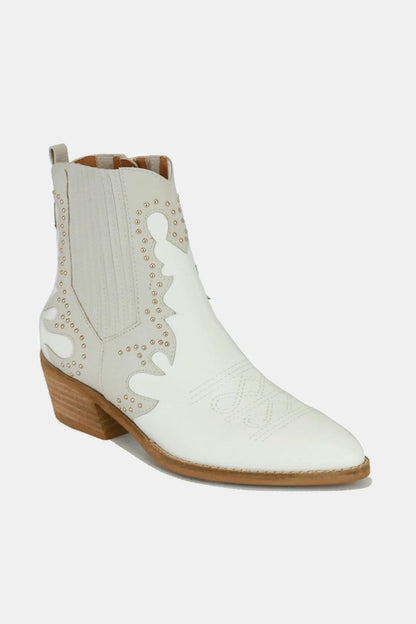 White Studded Detail Point Toe Boots