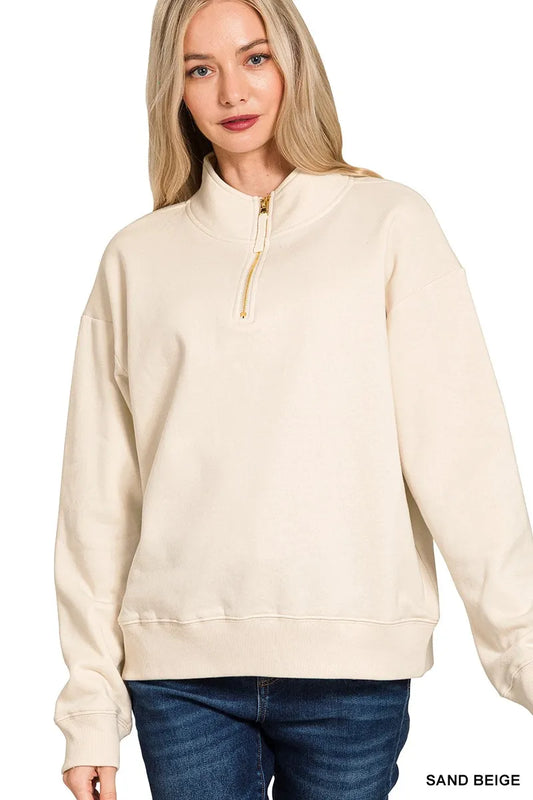 Zenana Fleece Half Zip Sweatshirt - Tigbul's Variety Fashion Shop