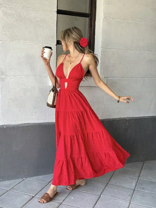 Tiered Maxi Dress with Cutout Detail - Tigbul's Variety Fashion Shop
