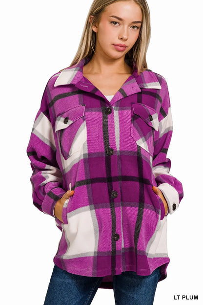Zenana Oversized Plaid Fleece Shacket - Tigbul's Variety Fashion Shop