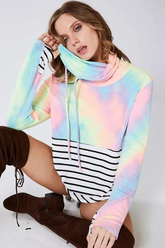 BiBi Tie Dye French Terry Cowl Neck Top - Tigbul's Variety Fashion Shop