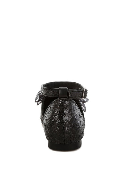 Clarice Sheer Bow Detail Glitter Flat Sandals - Tigbul's Variety Fashion Shop