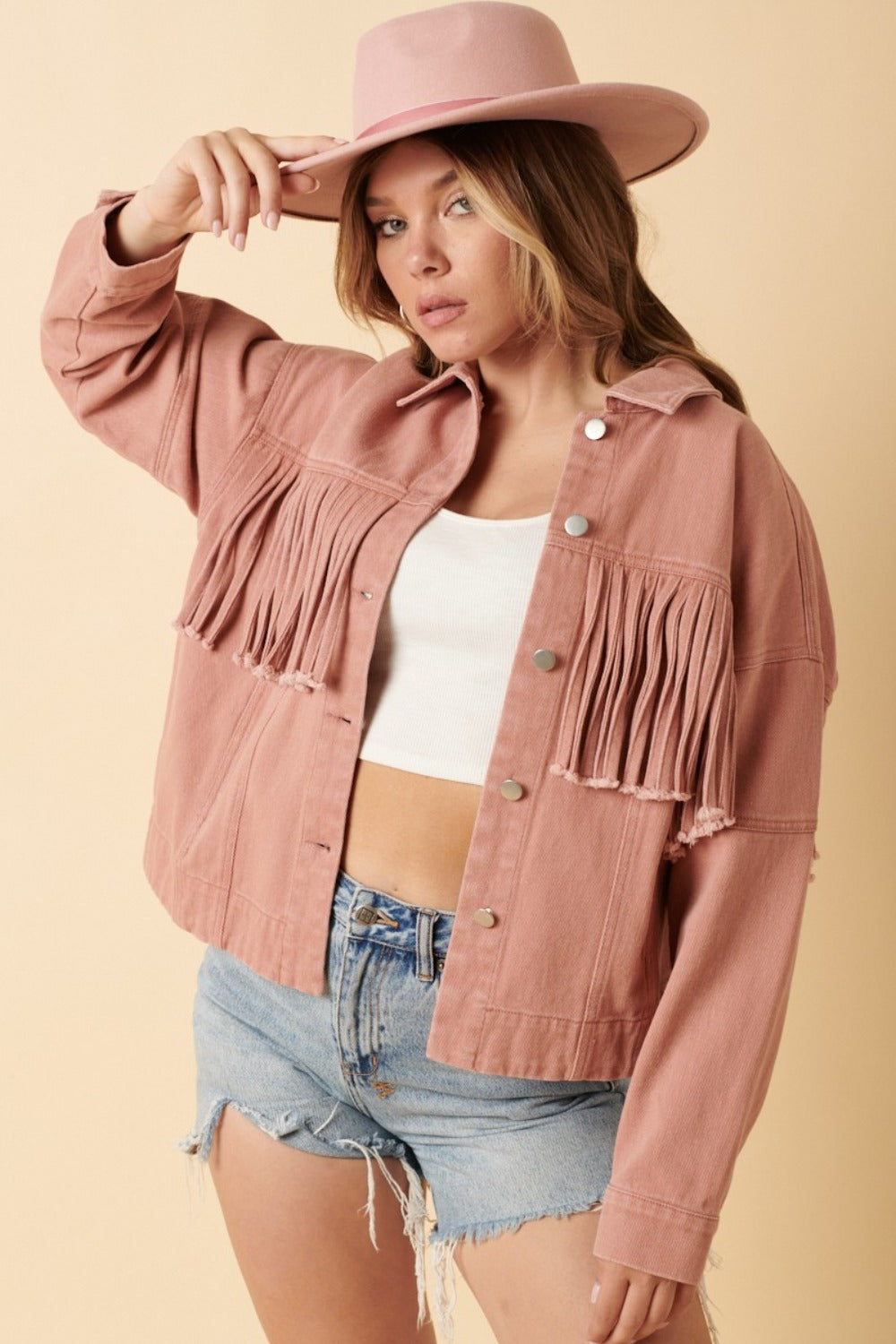 Pink Fringe Detail Cotton Twill Jacket - Tigbul's Variety Fashion Shop