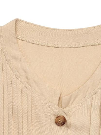 Button Front Flounce Sleeve Tan Dress - Tigbul's Variety Fashion Shop
