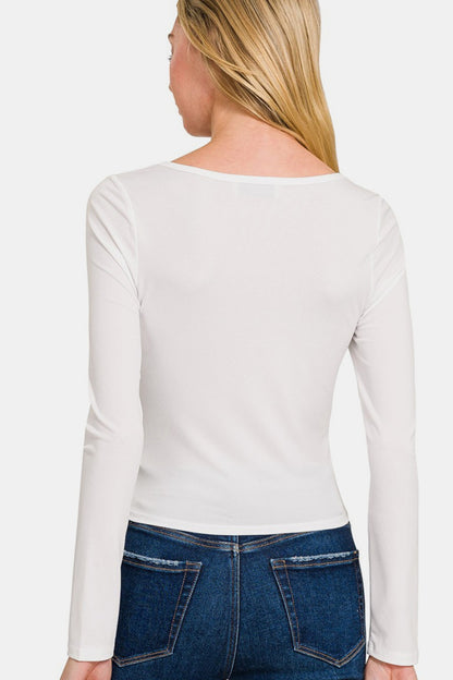 Zenana Square Neck Fitted Long Sleeve T-Shirt - Tigbul's Variety Fashion Shop