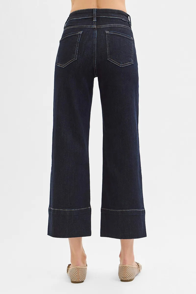 RISEN Tummy Control High Rise Crop Wide Seam Detailed Jeans - Tigbul's Variety Fashion Shop