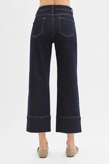RISEN Tummy Control High Rise Crop Wide Seam Detailed Jeans - Tigbul's Variety Fashion Shop