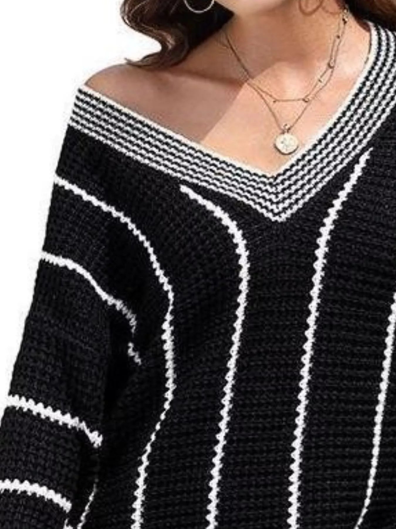 Full Size V-Neck Textured Knit Sweater Plus Size - Tigbul's Variety Fashion Shop
