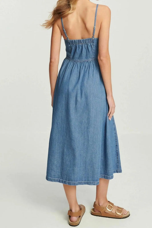 Button Front Blue Denim Cami Dress - Tigbul's Variety Fashion Shop
