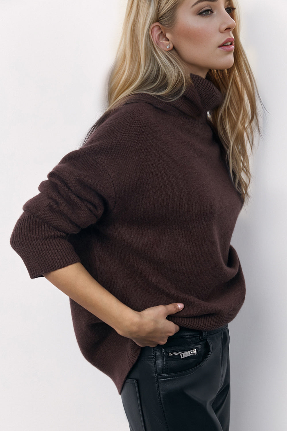 Basic Bae Turtleneck Long Sleeve Dropped Shoulder Sweater - Tigbul's Variety Fashion Shop