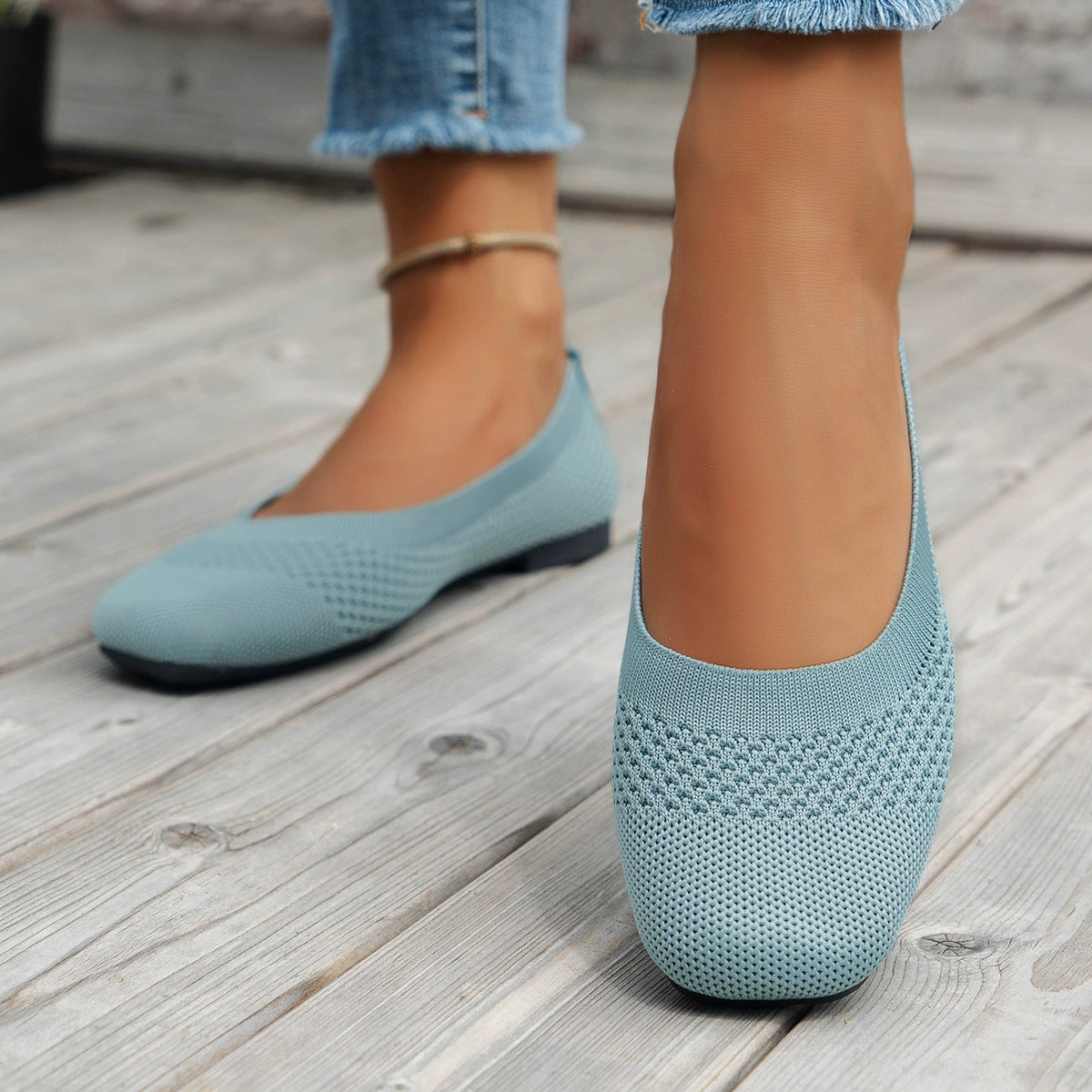 Square Toe Solid Color Mesh Slip-On Flats | Tigbuls Variety Fashion