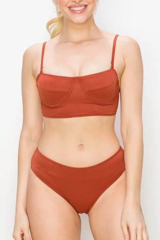 And The Why Ribbed Underwire Plunge Bikini Swimsuits - Tigbul's Variety Fashion Shop