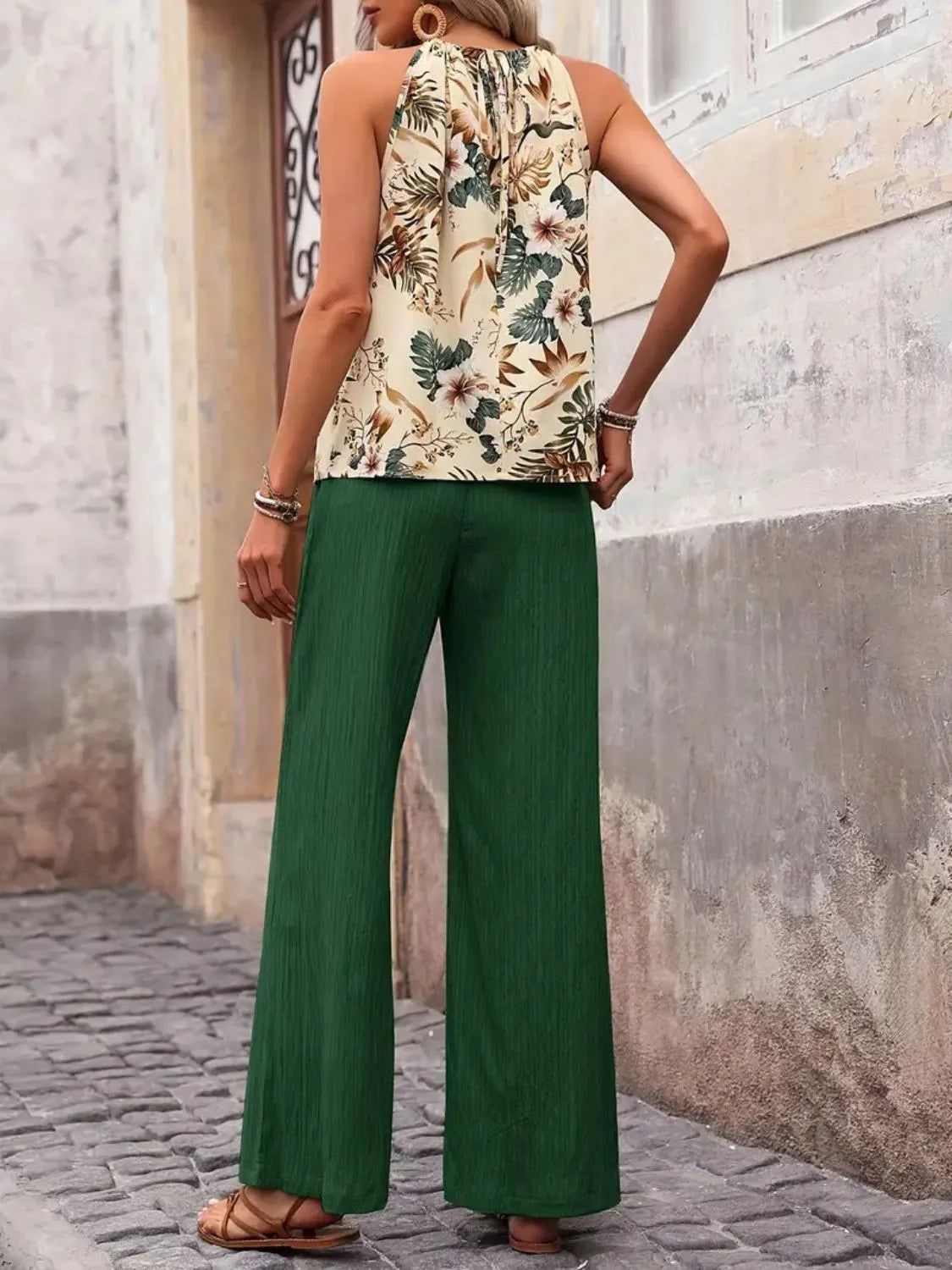 Printed Tank Top and Wide Leg Pants Set - Tigbul's Variety Fashion Shop