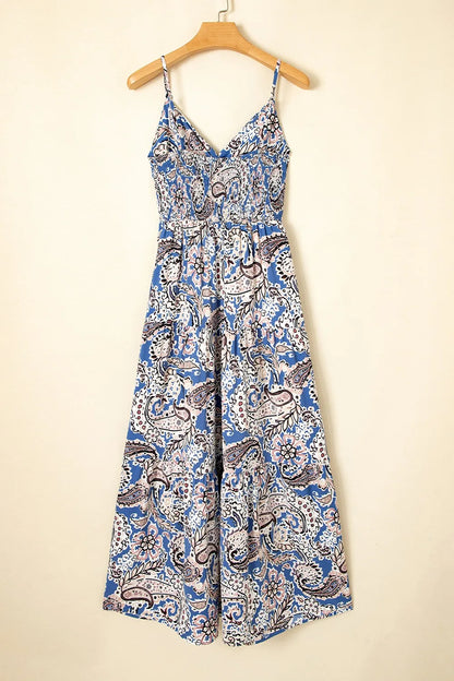 Paisley Print Twist Detail Smocked Back Spaghetti Straps Dress - Tigbul's Variety Fashion Shop