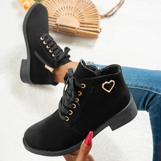 Lace-Up Ankle Boots with Heart Charm Detail - Tigbul's Variety Fashion Shop
