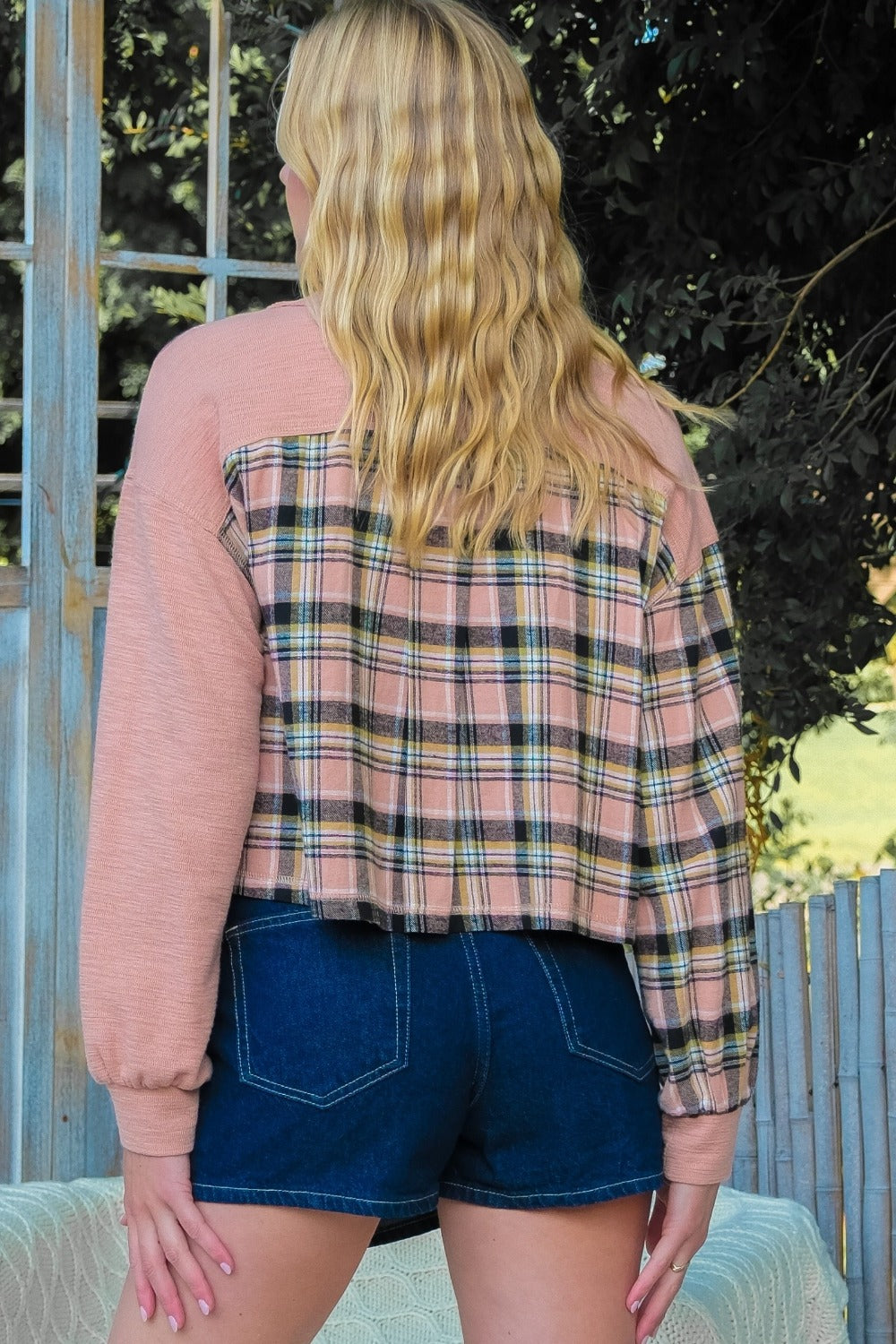 Hailey & Co Plaid Mixed Cropped Jacket - Tigbul's Variety Fashion Shop