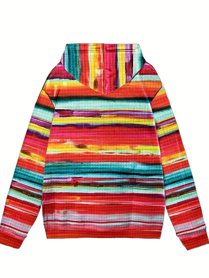 Drawstring Striped Kangaroo Pocket Hoodie - Tigbul's Variety Fashion Shop