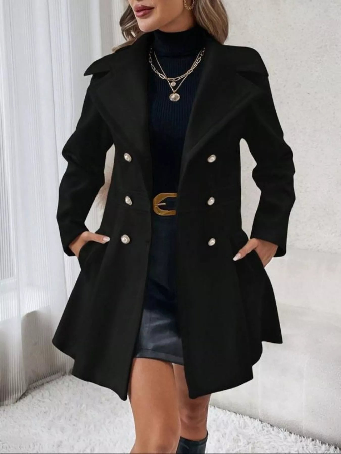 Double-Breasted Wool Blend Coat - Tigbul's Variety Fashion Shop