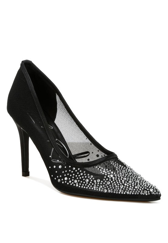 High Ball Mesh Rhinestone Stiletto Pumps - Tigbul's Variety Fashion Shop