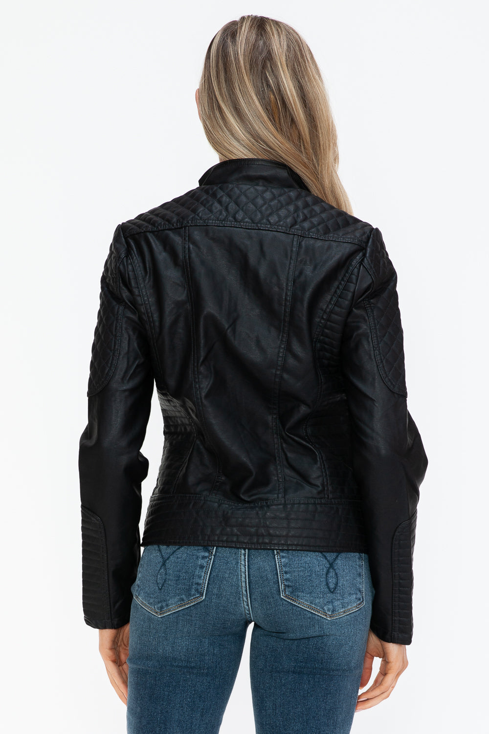 Black Faux Leather Zip Up Mock Neck Jacket