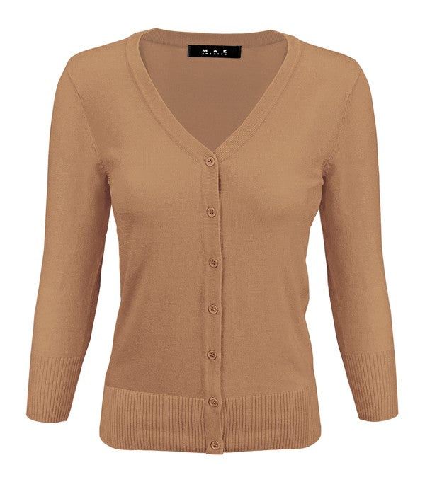 V-Neck Button Down Knit Cardigan Sweater - Tigbul's Variety Fashion Shop