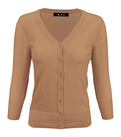 V-Neck Button Down Knit Cardigan Sweater - Tigbul's Variety Fashion Shop