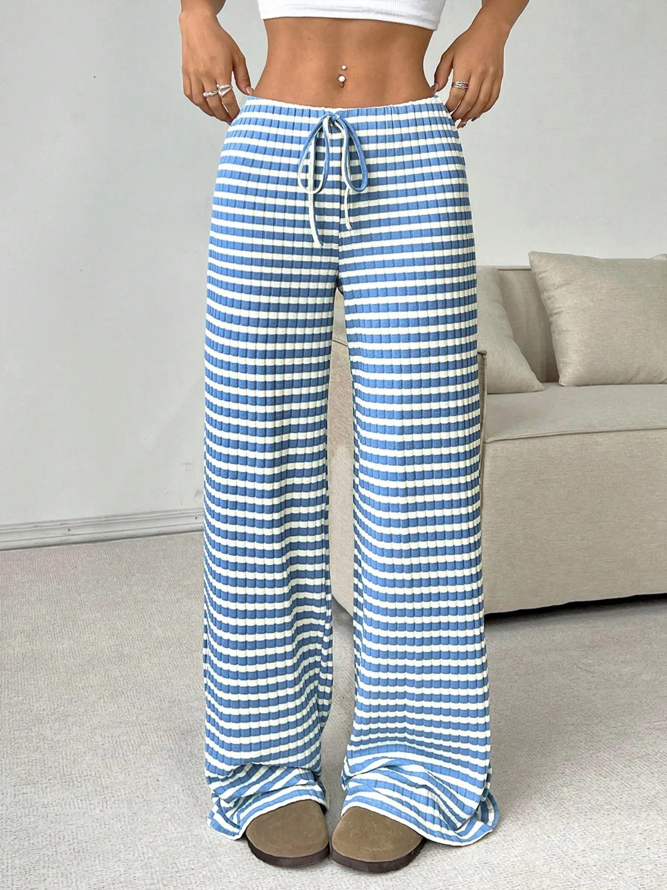 Striped Wide Leg Drawstring Pants - Tigbul's Variety Fashion Shop