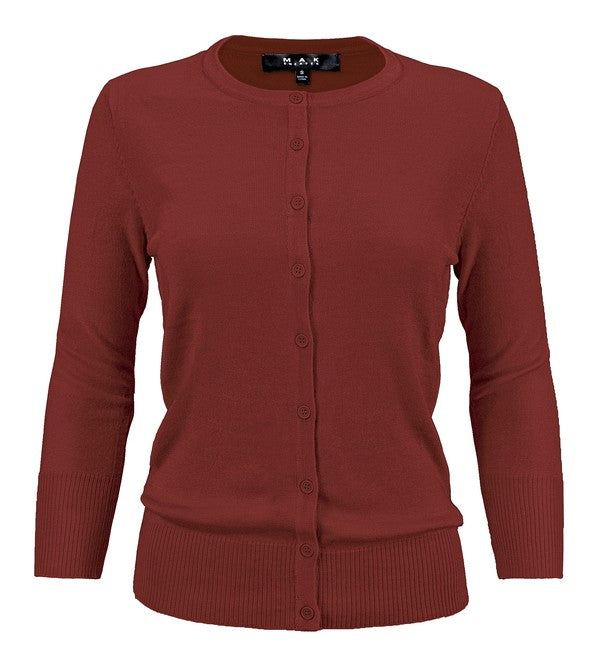 Ladies Crewneck Button Down Knit Cardigan Sweater - Tigbul's Variety Fashion Shop