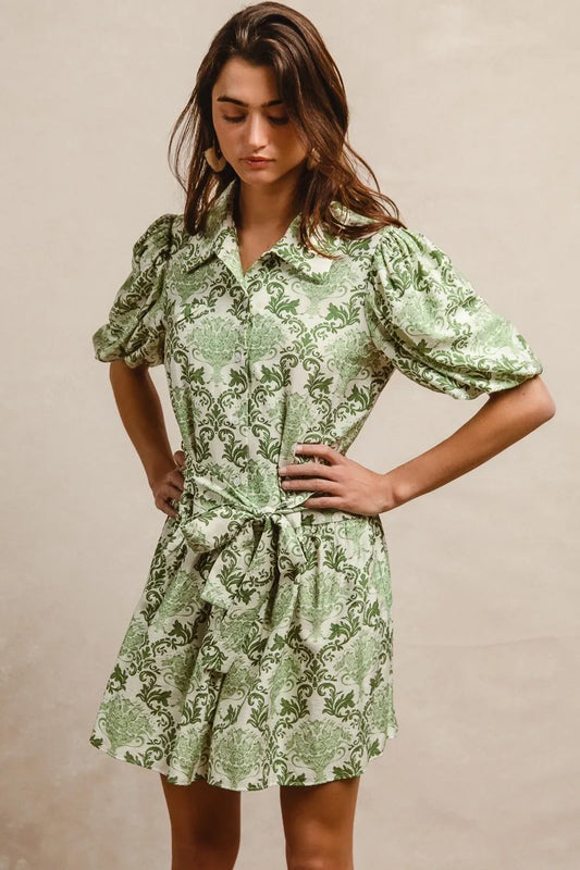 BiBi Tied Floral Short Sleeve Mini Shirt Dress - Tigbul's Variety Fashion Shop