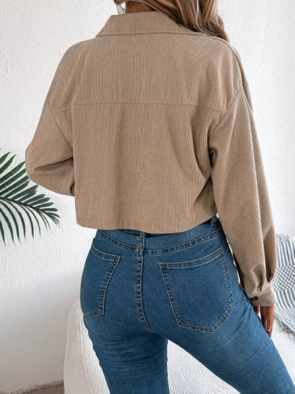 Corduroy Button-Up Dropped Shoulder Jacket - Tigbul's Variety Fashion Shop