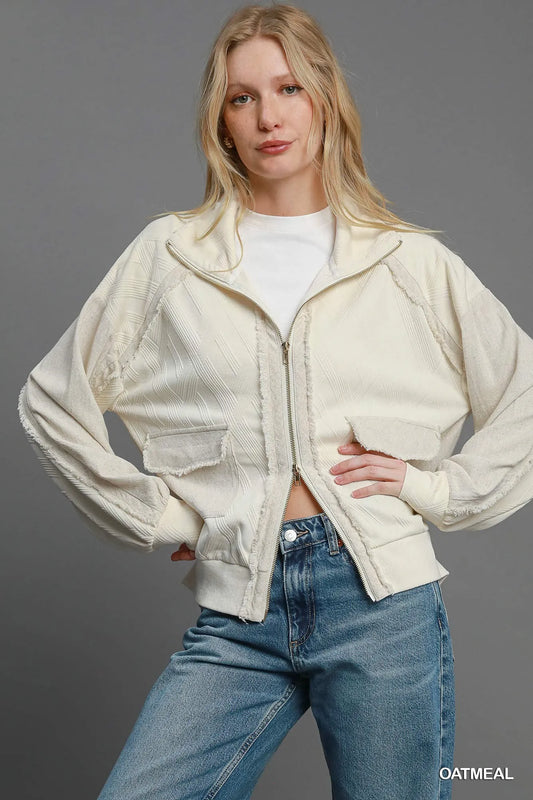 Umgee Two-Way Jacquard Zip-Up Jacket - Tigbul's Variety Fashion Shop