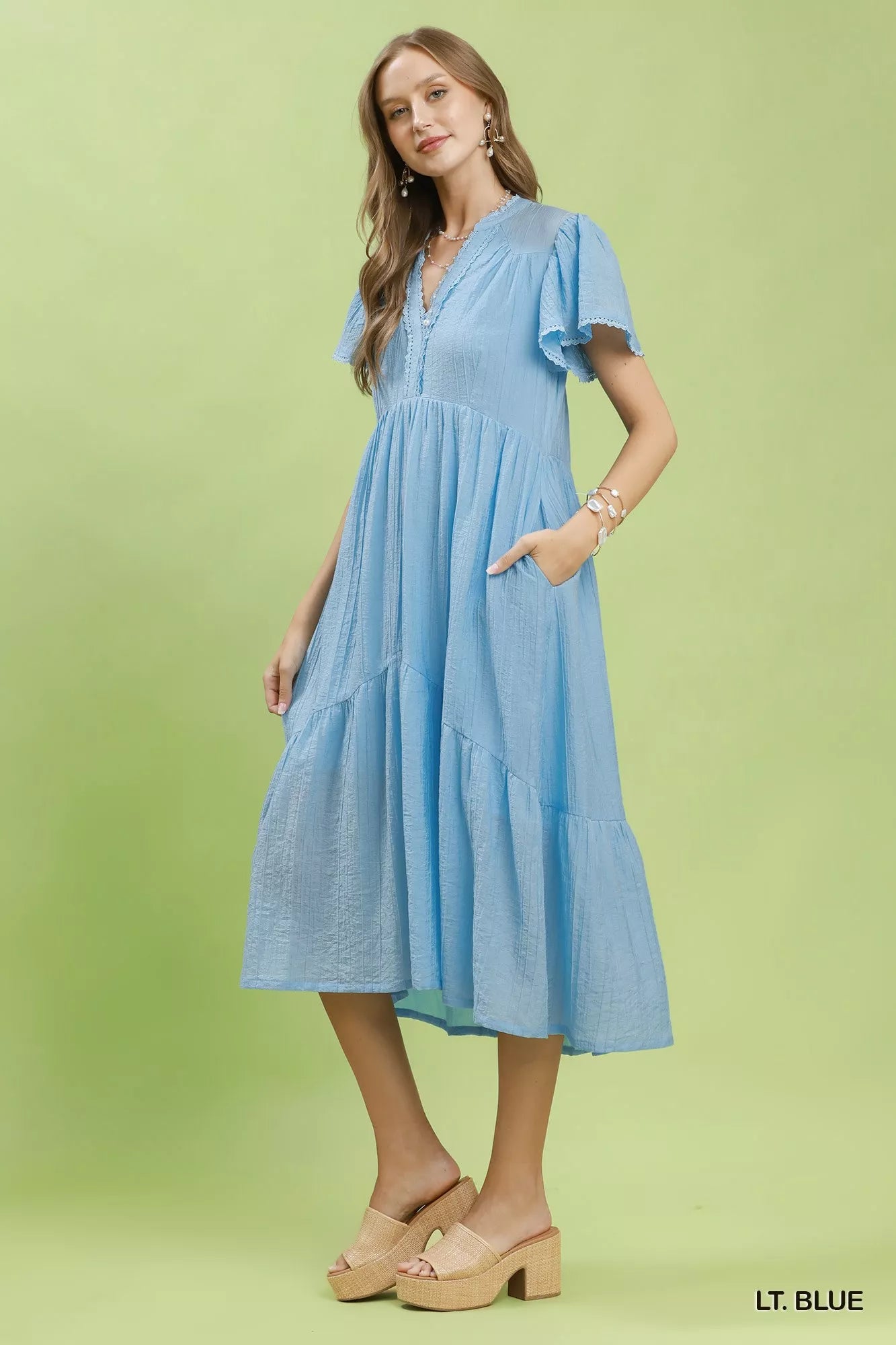 Umgee Textured Tiered Midi Dress with Side Pockets - Tigbul's Variety Fashion Shop