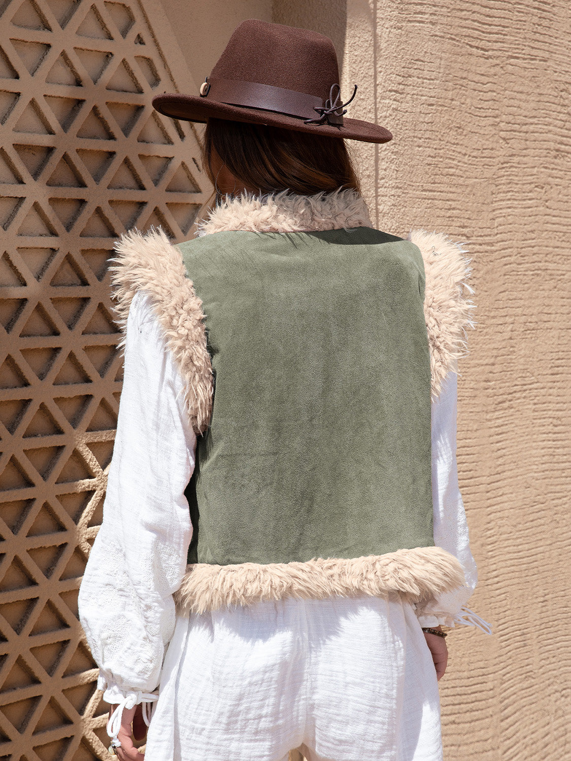 Fuzzy Trim Open Front Vest Coat - Tigbul's Variety Fashion Shop