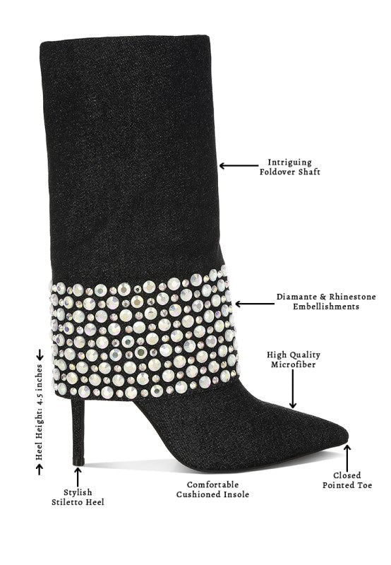 Basso Party Diamante Studded Stiletto Boots - Tigbul's Variety Fashion Shop
