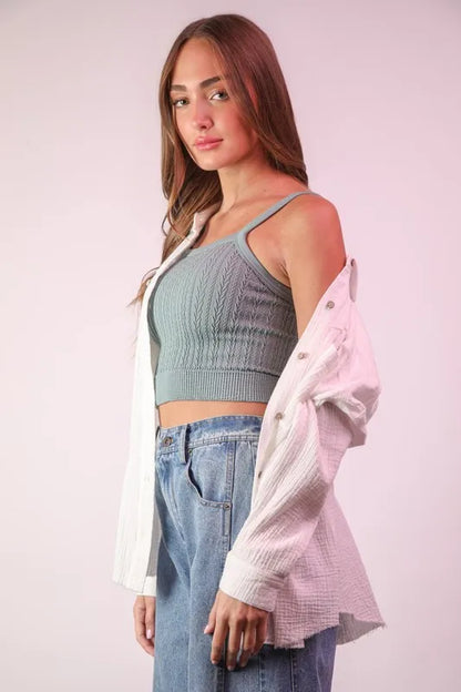 White Plus Size Mineral Washed Gauze Shirt Top - Tigbul's Variety Fashion Shop