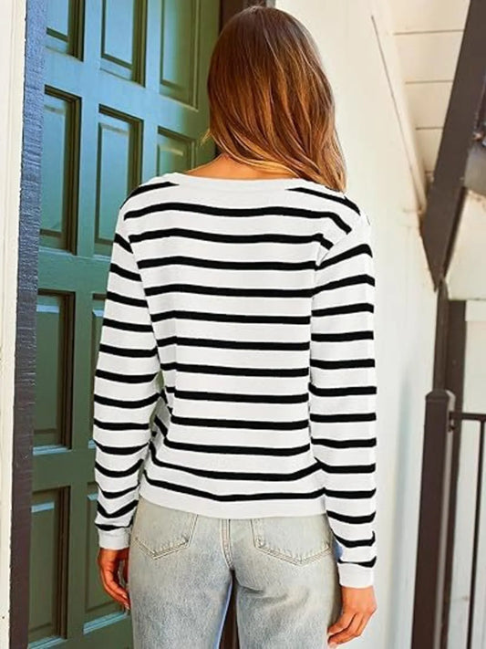 Striped Button-Up Cardigan - Tigbul's Variety Fashion Shop