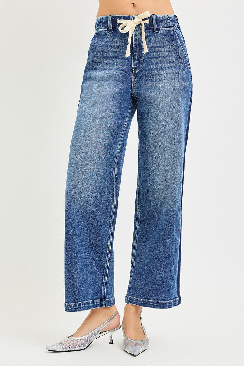 RISEN Elastic Band High Rise Cropped Wide Jeans - Tigbul's Variety Fashion Shop