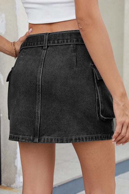 Criss-Cross Waist Detail Denim Mini Skirt - Tigbul's Variety Fashion Shop