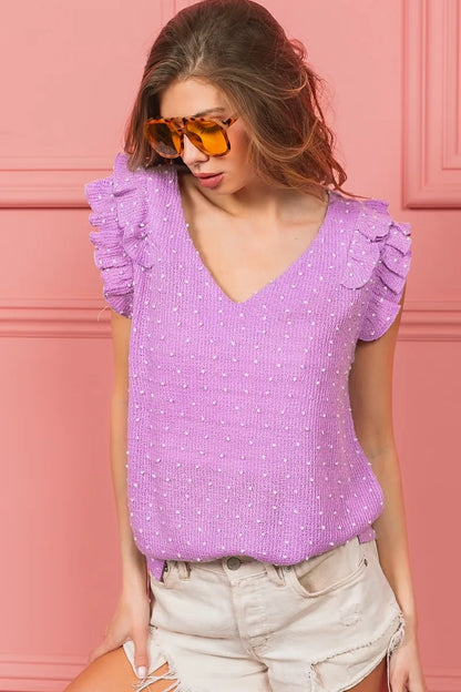 Layered Ruffle Lavender Swiss Dot Knit Top - Tigbul's Variety Fashion Shop
