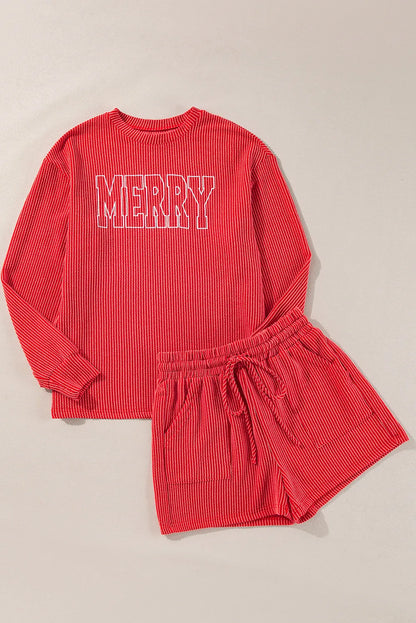 MERRY Round Neck Long Sleeve Top and Shorts Lounge Set - Tigbul's Variety Fashion Shop